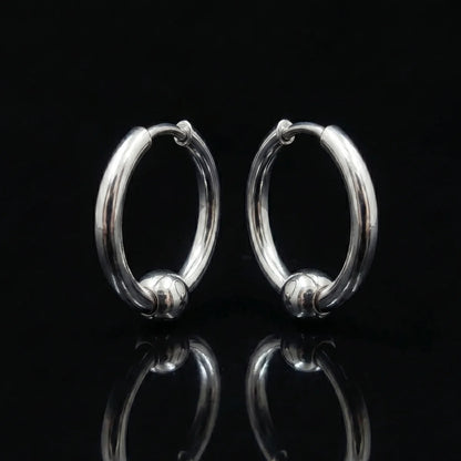 Ball Closure Hoop Earrings Silver Detail