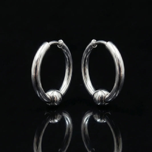 Ball Closure Hoop Earrings Silver Detail
