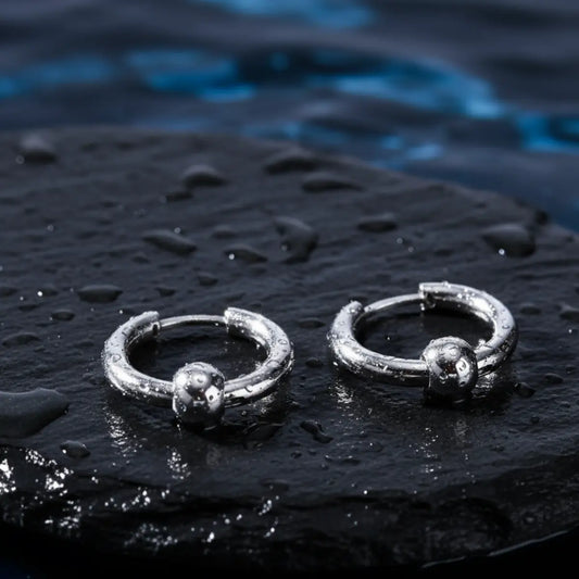 Ball Closure Hoop Earrings Silver Front View