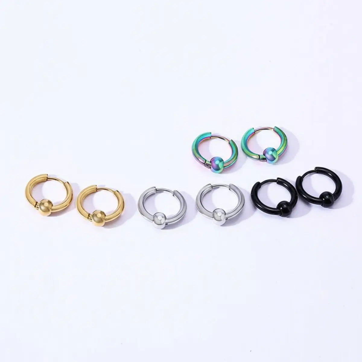 Ball Closure Hoop Earrings Silver Gold Black Rainbow