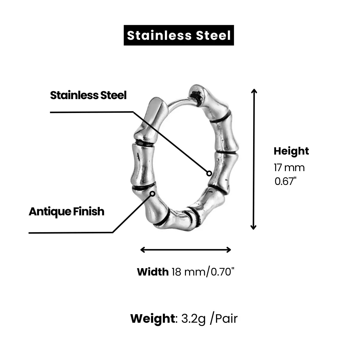 Bamboo Hoop Earrings Stainless Steel Dimensions And Weight