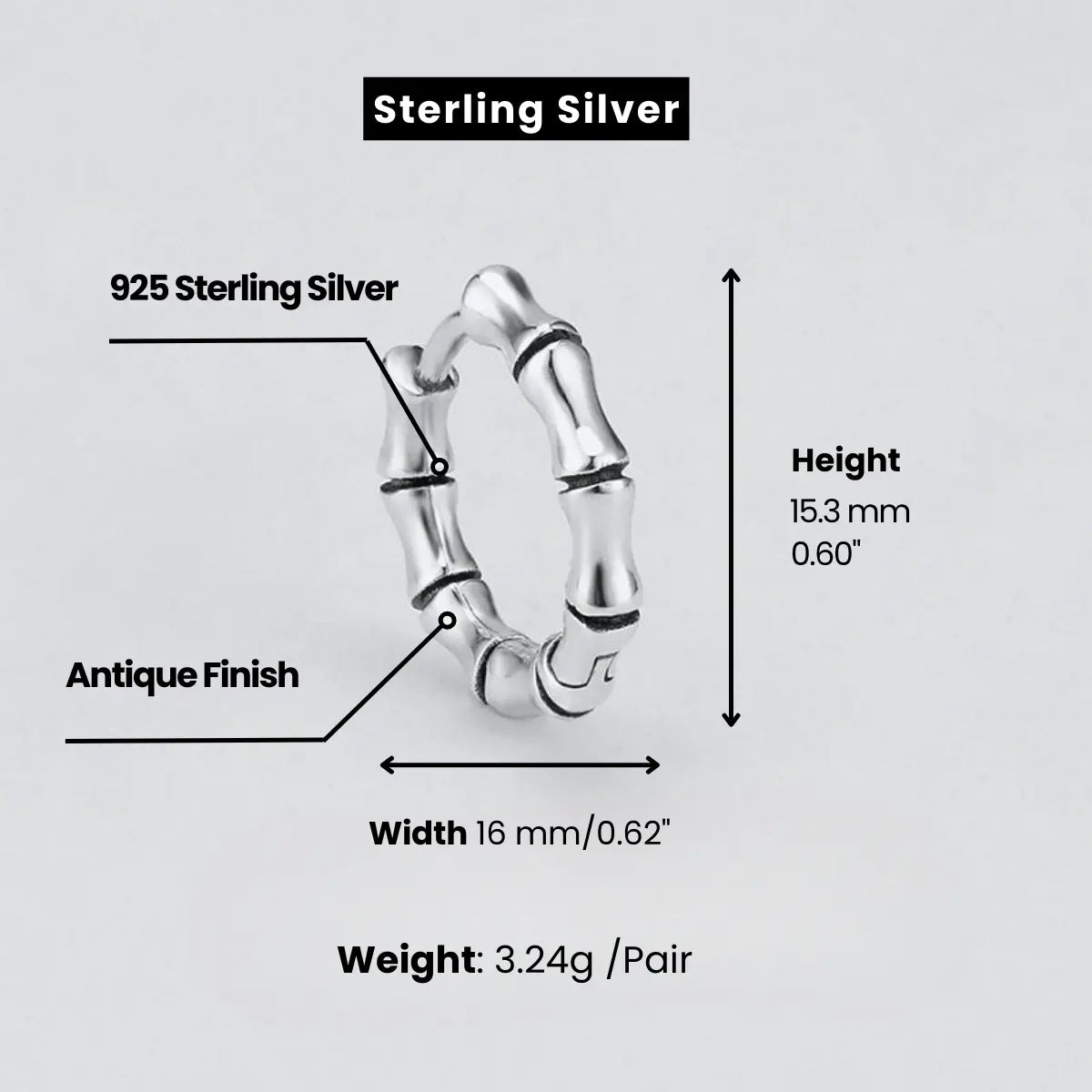 Bamboo Hoop Earrings Sterling Silver Dimensions And Weight