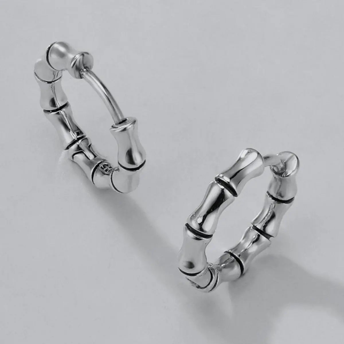 Bamboo Hoop Earrings Sterling Silver Top View