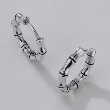 Bamboo Hoop Earrings Sterling Silver Top View
