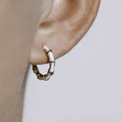 Bamboo Hoop Earrings Sterling Silver Worn By Male Model