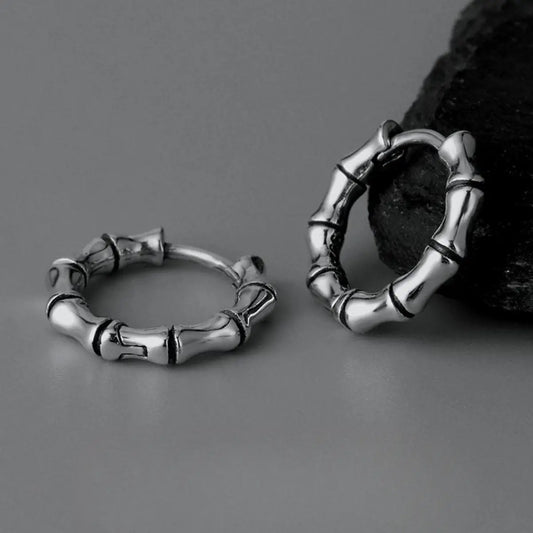 Bamboo Hoop Earrings Sterling Silver