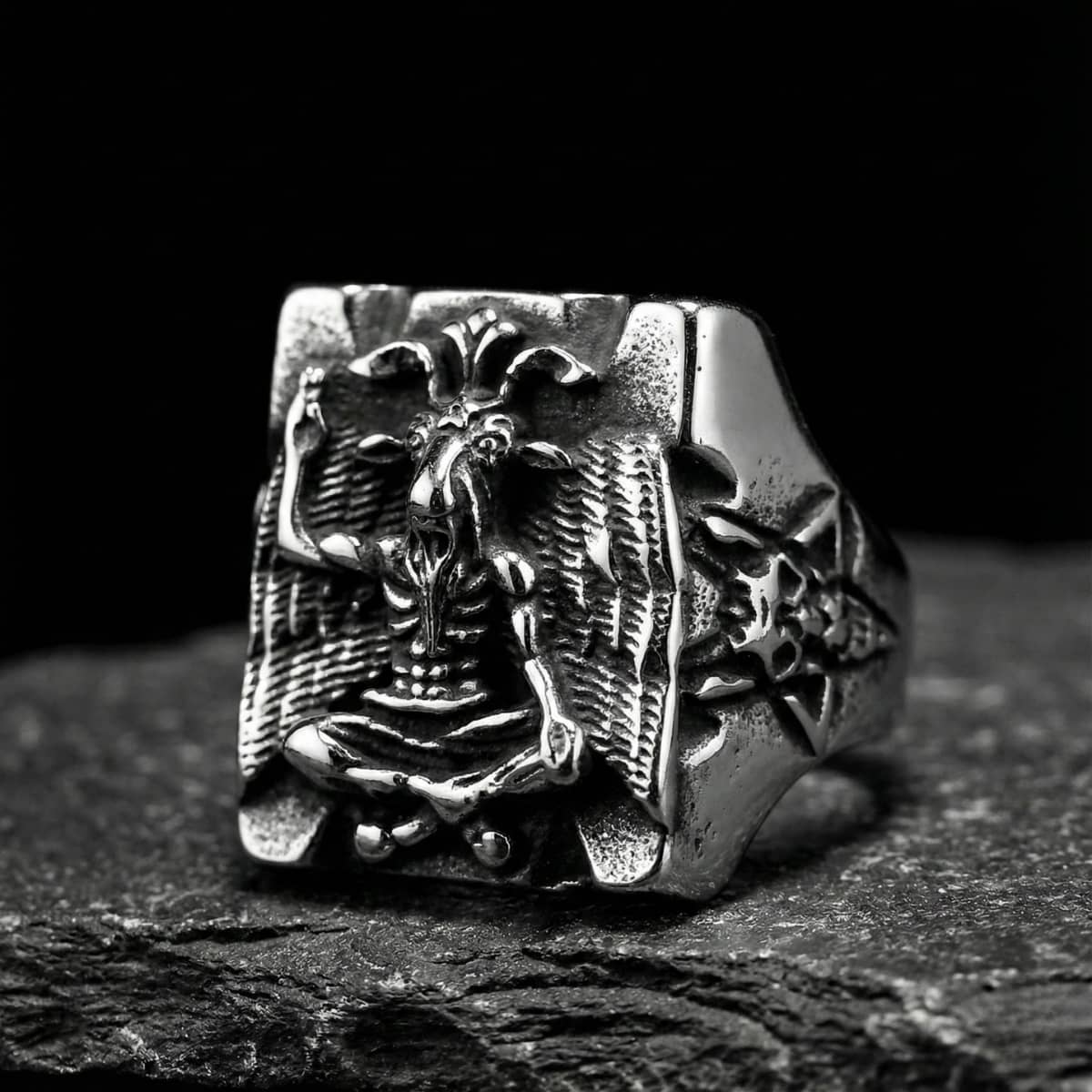 Baphomet Goat Ring Silver Front