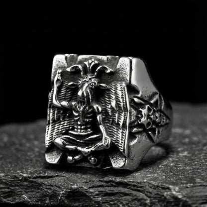 Baphomet Goat Ring Silver Front