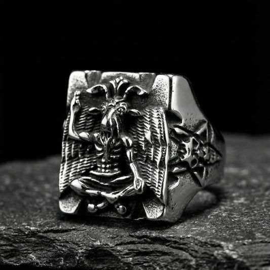 Baphomet Goat Ring Silver Front