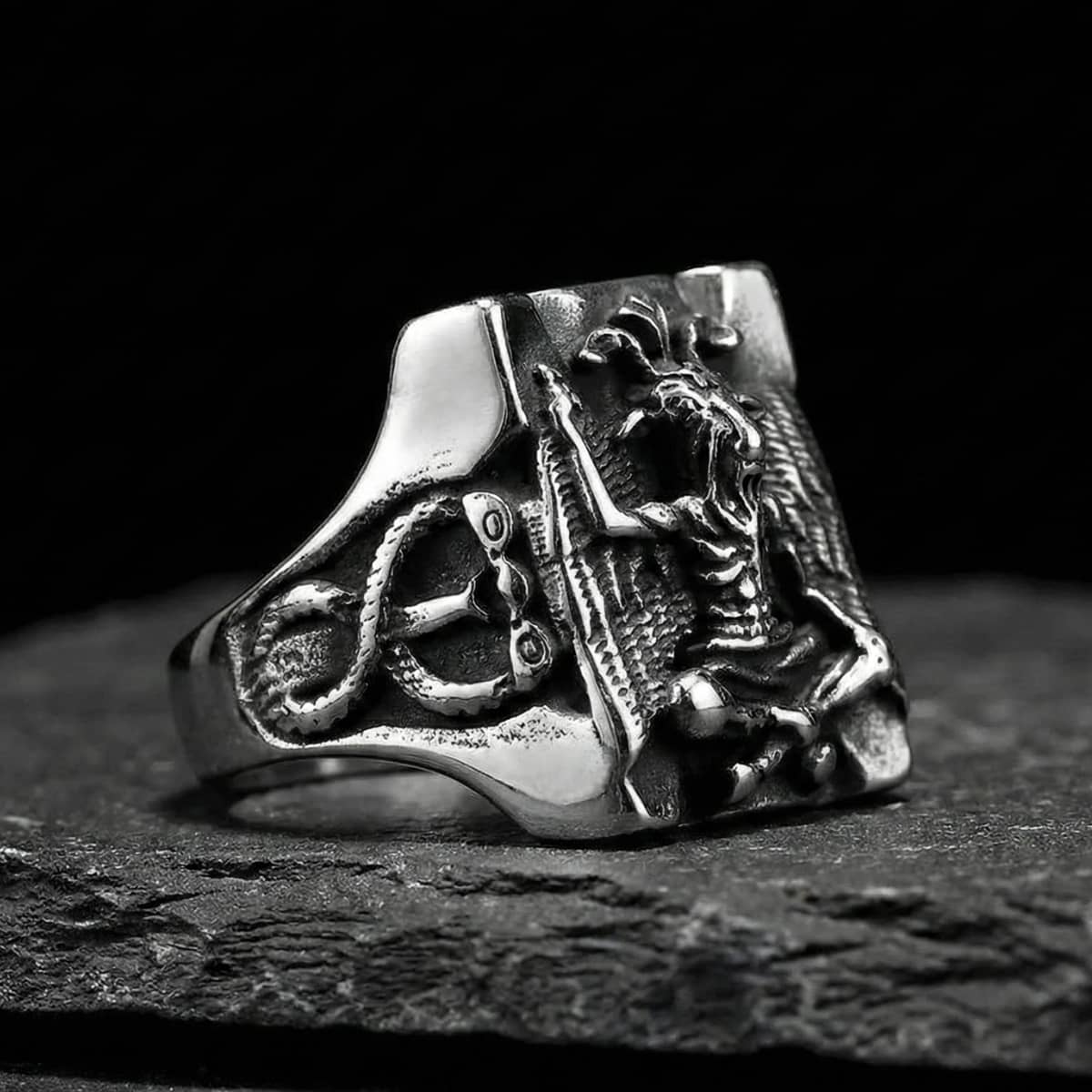 Baphomet Goat Ring Silver Side