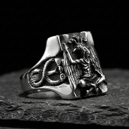 Baphomet Goat Ring Silver Side