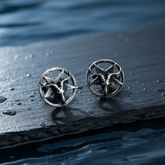 Baphomet Satan Stud Earrings Sterling Silver