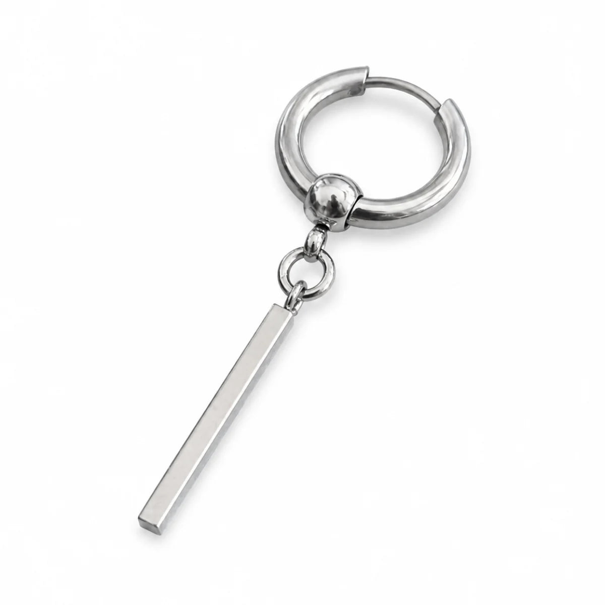Bar Dangle Hoop Earrings Silver Single Earring White Background