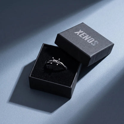 Barbed Wire Ring Silver Presented in Xenos Jewelry Packaging Box