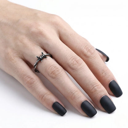 Barbed Wire Ring Worn by Female Model Close Up