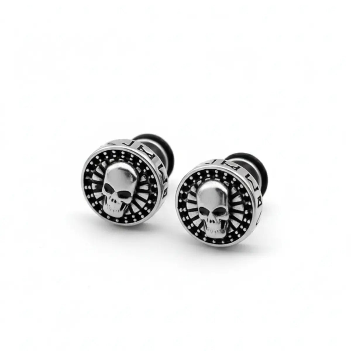 Barbell Skull Stud Earrings Front