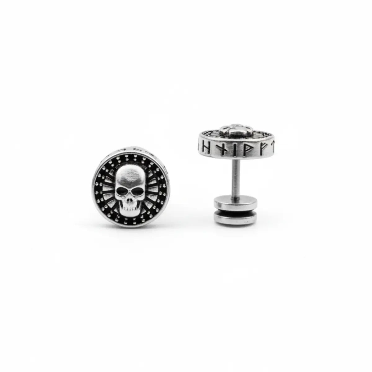 Barbell Skull Stud Earrings Side