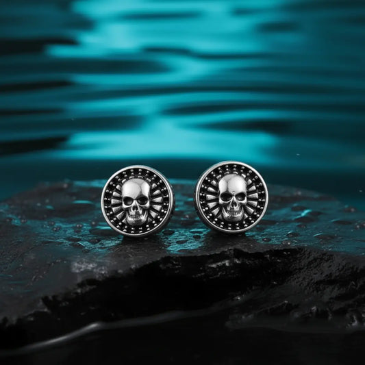 Barbell Skull Stud Earrings