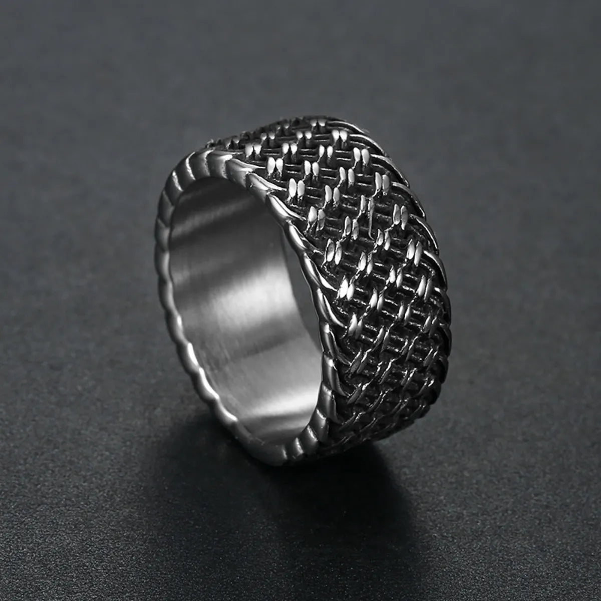 Basket Weave Steel Band Ring Details