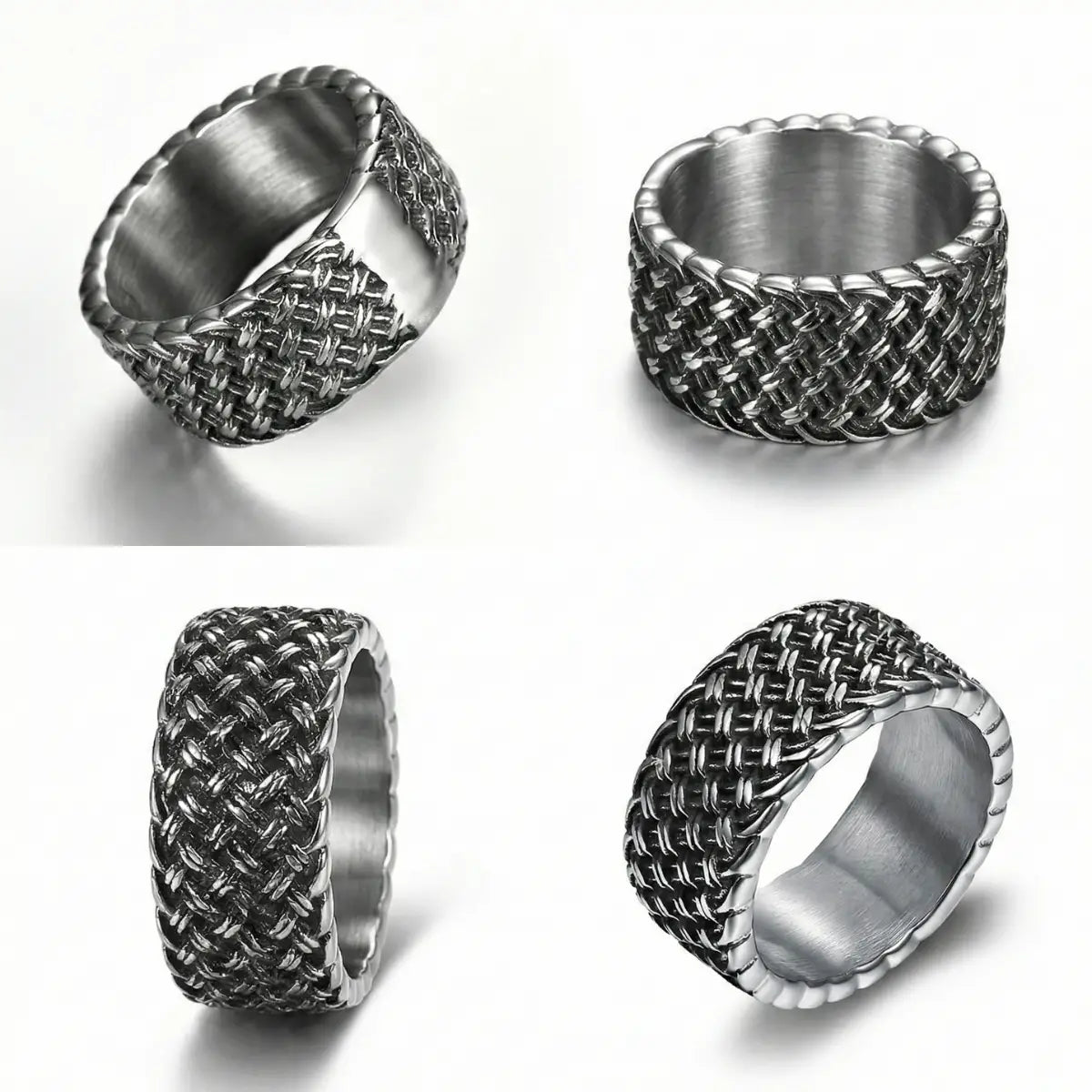 Basket Weave Steel Band Ring Multi Angle Details