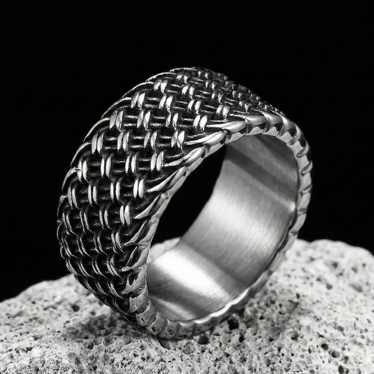 Basket Weave Steel Band Ring