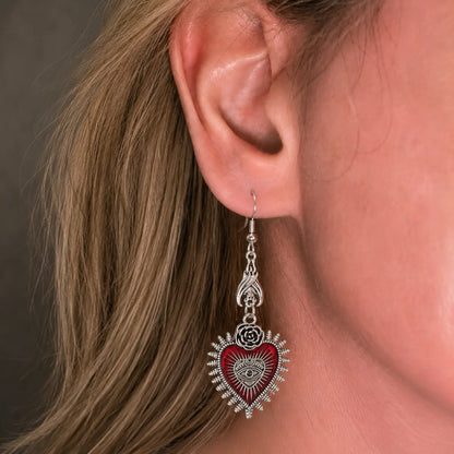 Bat Dangle Earrings for Women Silver Worn by Female Model Close Up