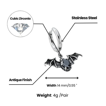 Bat Drop Hoop Earrings Dimensions and Weight