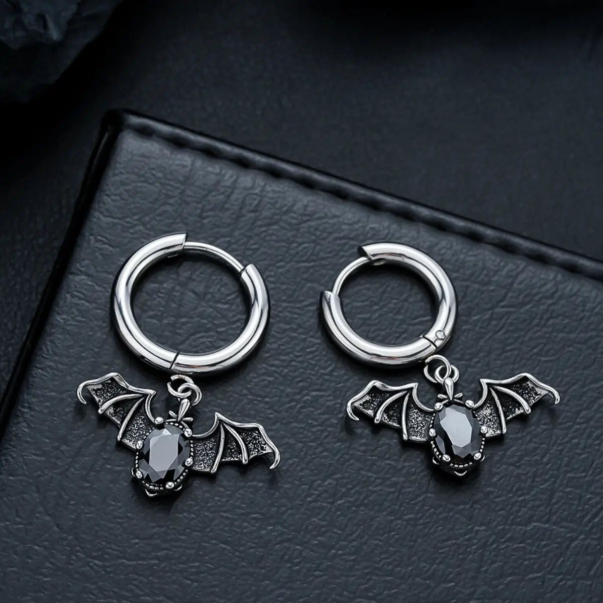 Bat Drop Hoop Earrings Top View