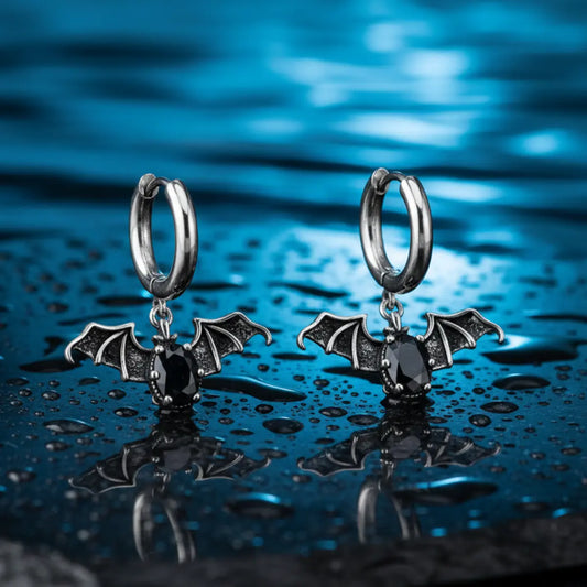 Bat Drop Hoop Earrings