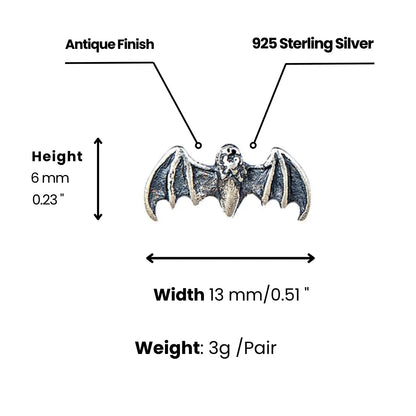 Bat Stud Earrings Sterling Silver Dimensions and Weight
