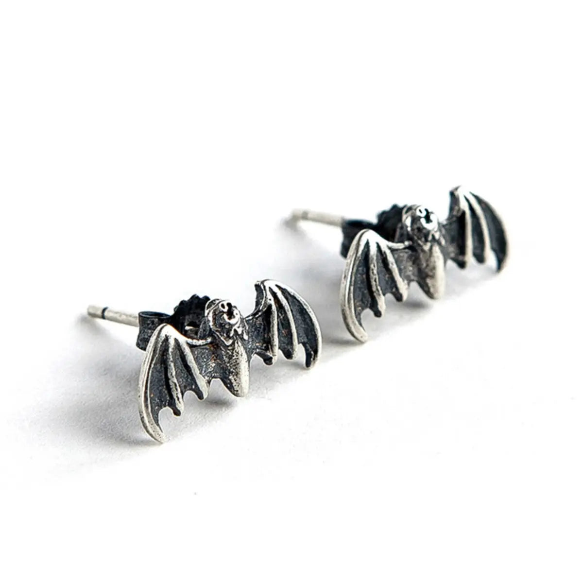 Bat Stud Earrings Sterling Silver Side