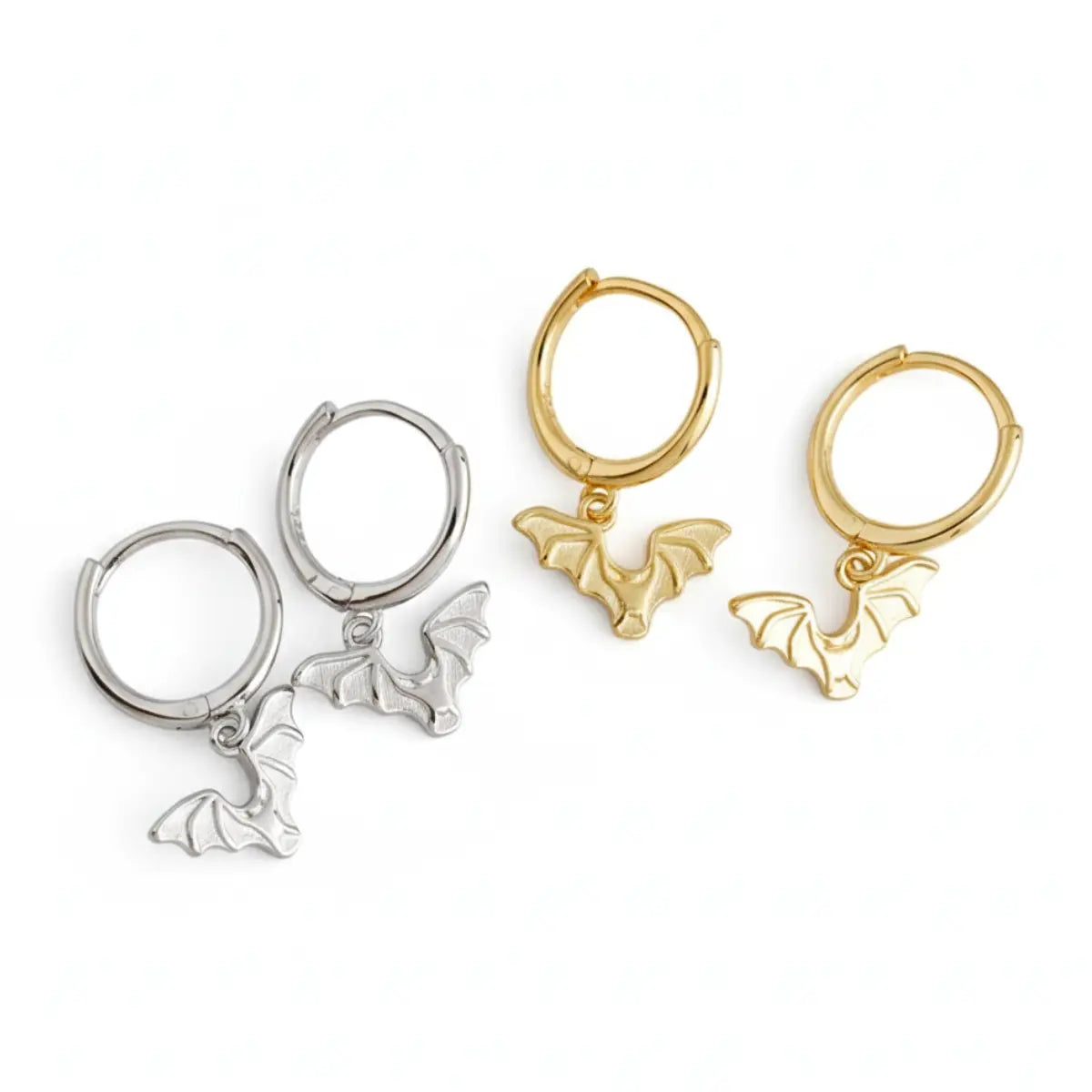 Bat Wing Earrings Sterling Silver Gold and White Gold
