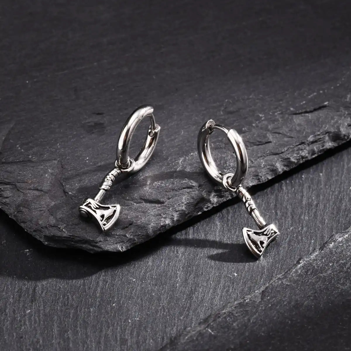 Battle Axe Earrings Silver Side View