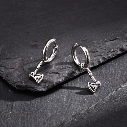 Battle Axe Earrings Silver Side View