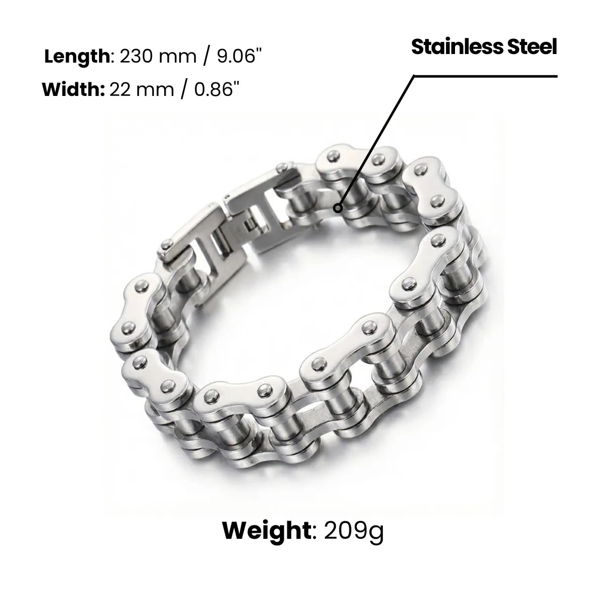 Bike Chain Bracelet 22mm Dimensions and Weight