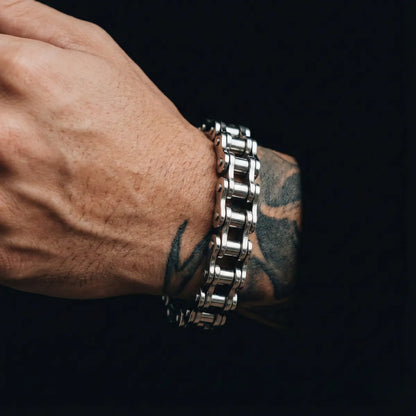 Bike Chain Bracelet 22mm Silver Worn by Male Model