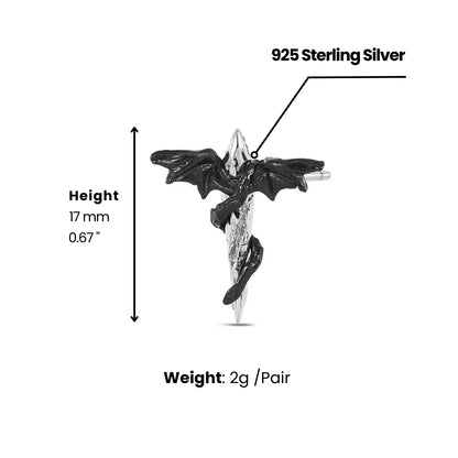 Black Bat Wing Stud Earrings Sterling Silver Dimensions and Weight