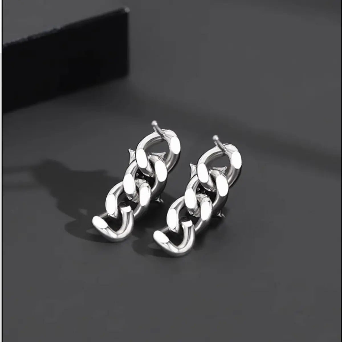 Black CZ Dangle Chain Earrings Back Details