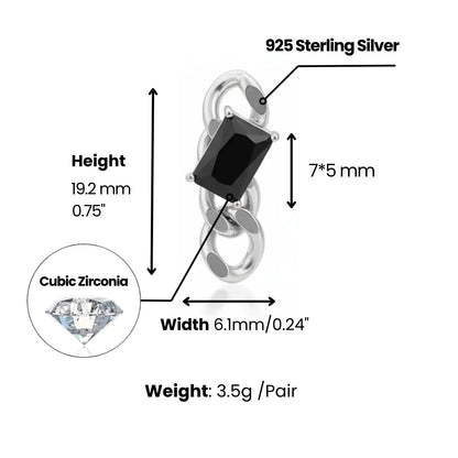 Black CZ Dangle Chain Earrings Dimensions and Weight