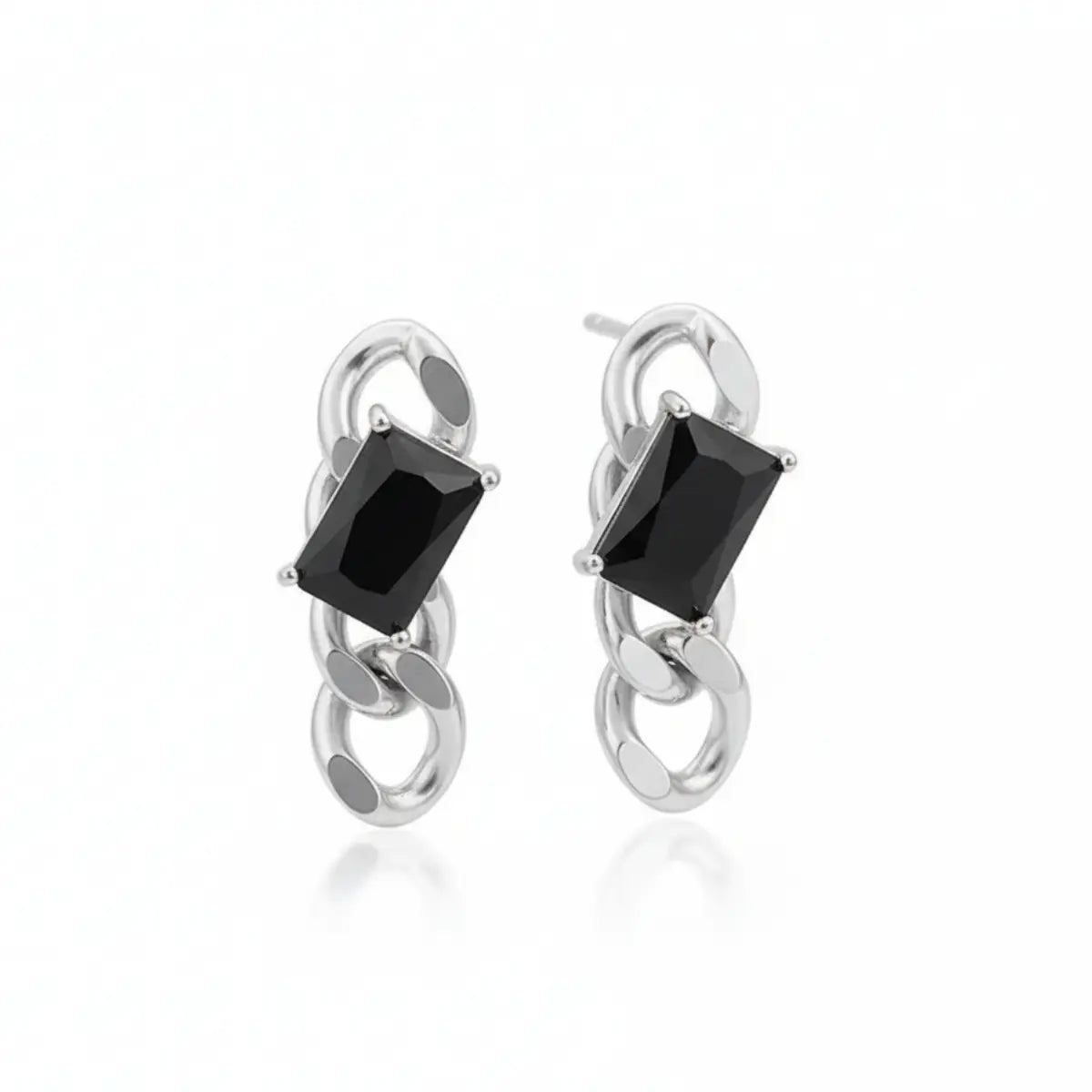 Black CZ Dangle Chain Earrings Front Details