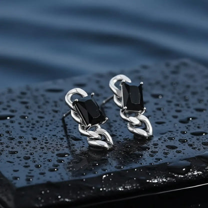 Black CZ Dangle Chain Earrings