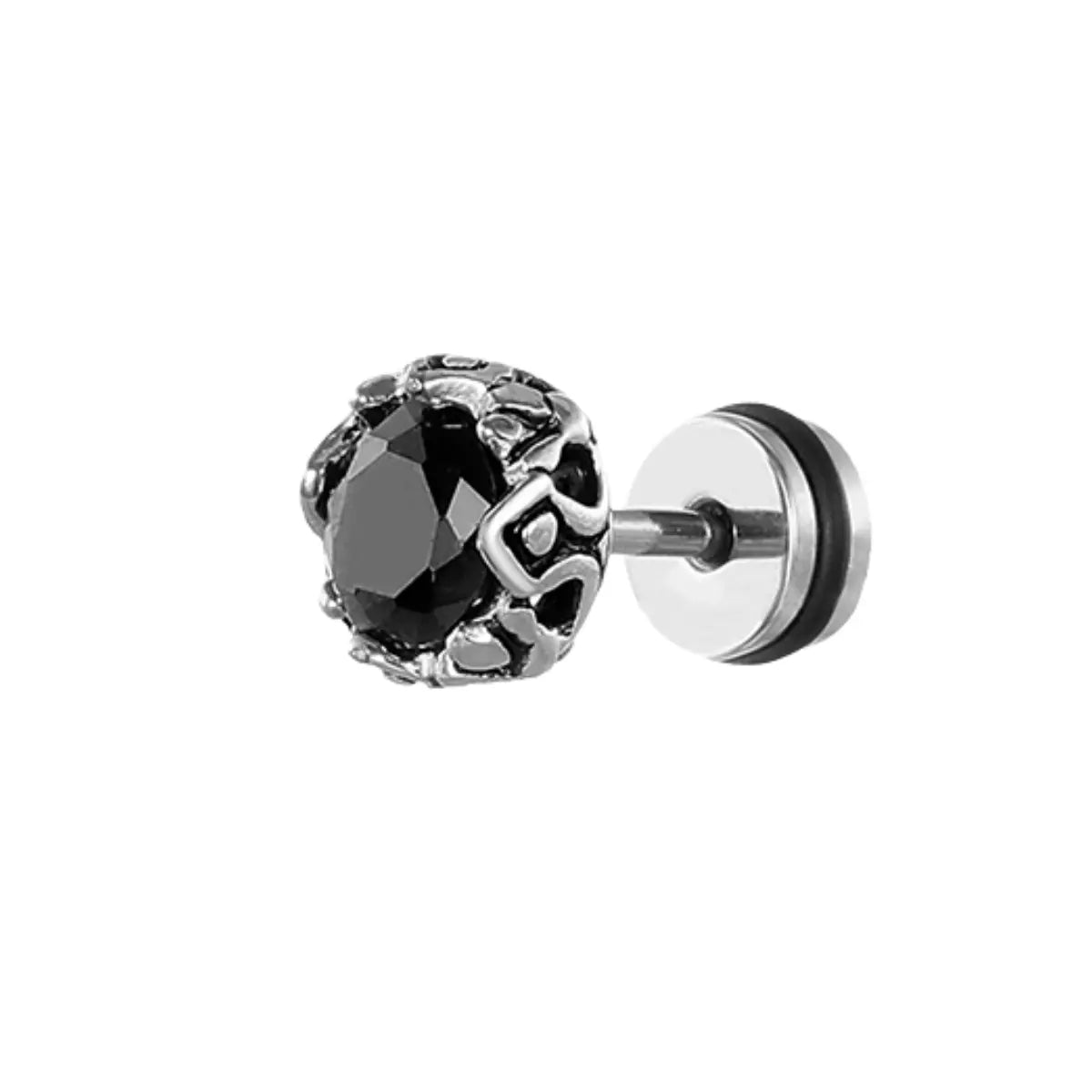 Black CZ Diamond Barbell Earrings Stainless Steel
