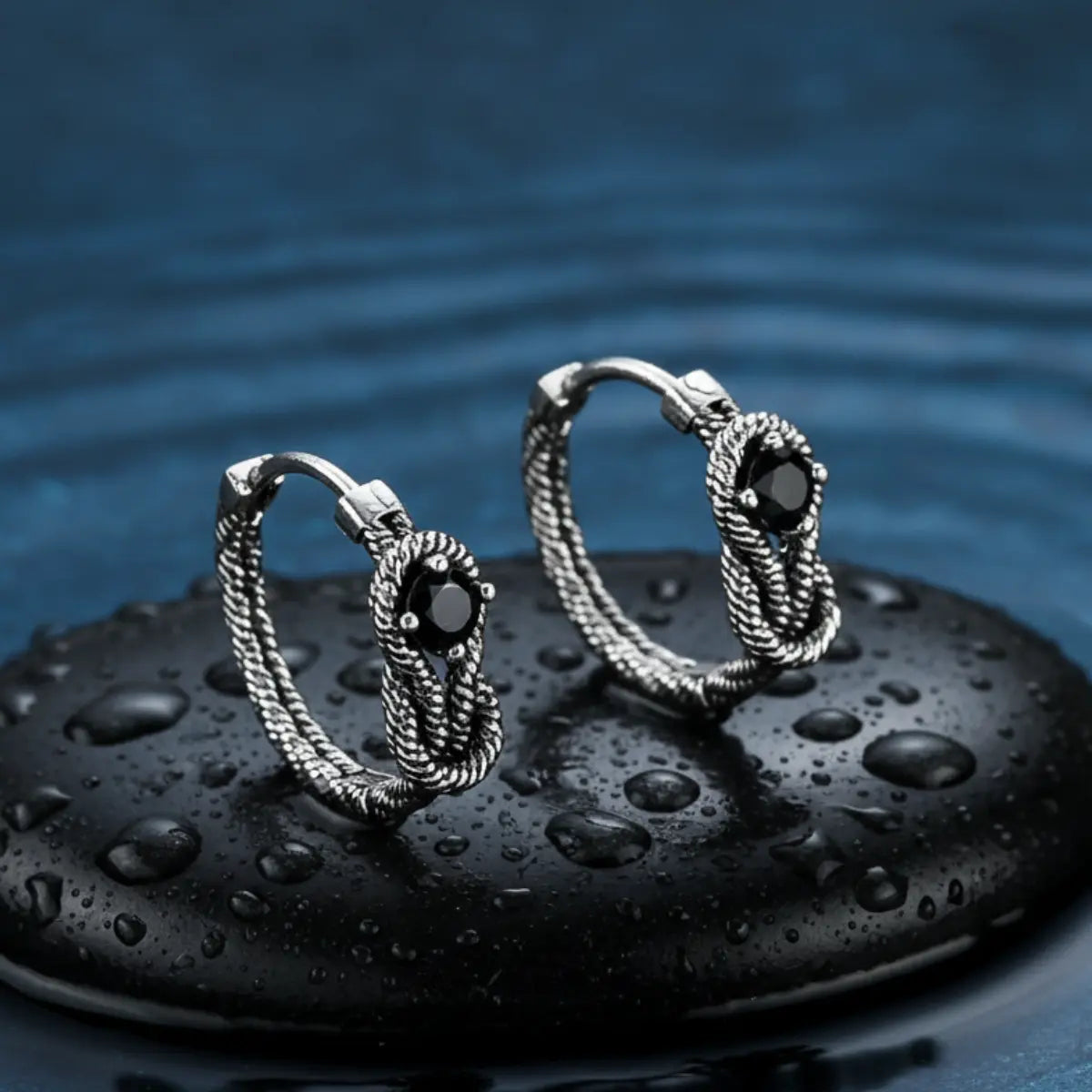 Black CZ Snake Skin Hoop Earrings