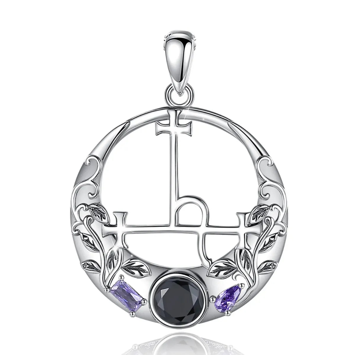 Black CZ & Purple Leaf Vine Lilith Sigil Necklace Pendant Only