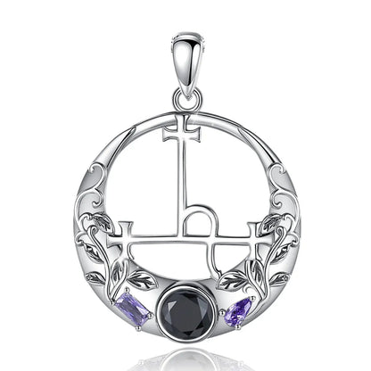Black CZ & Purple Leaf Vine Lilith Sigil Necklace Pendant Only