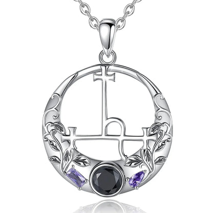 Black CZ & Purple Leaf Vine Lilith Sigil Necklace with 20inch Chain