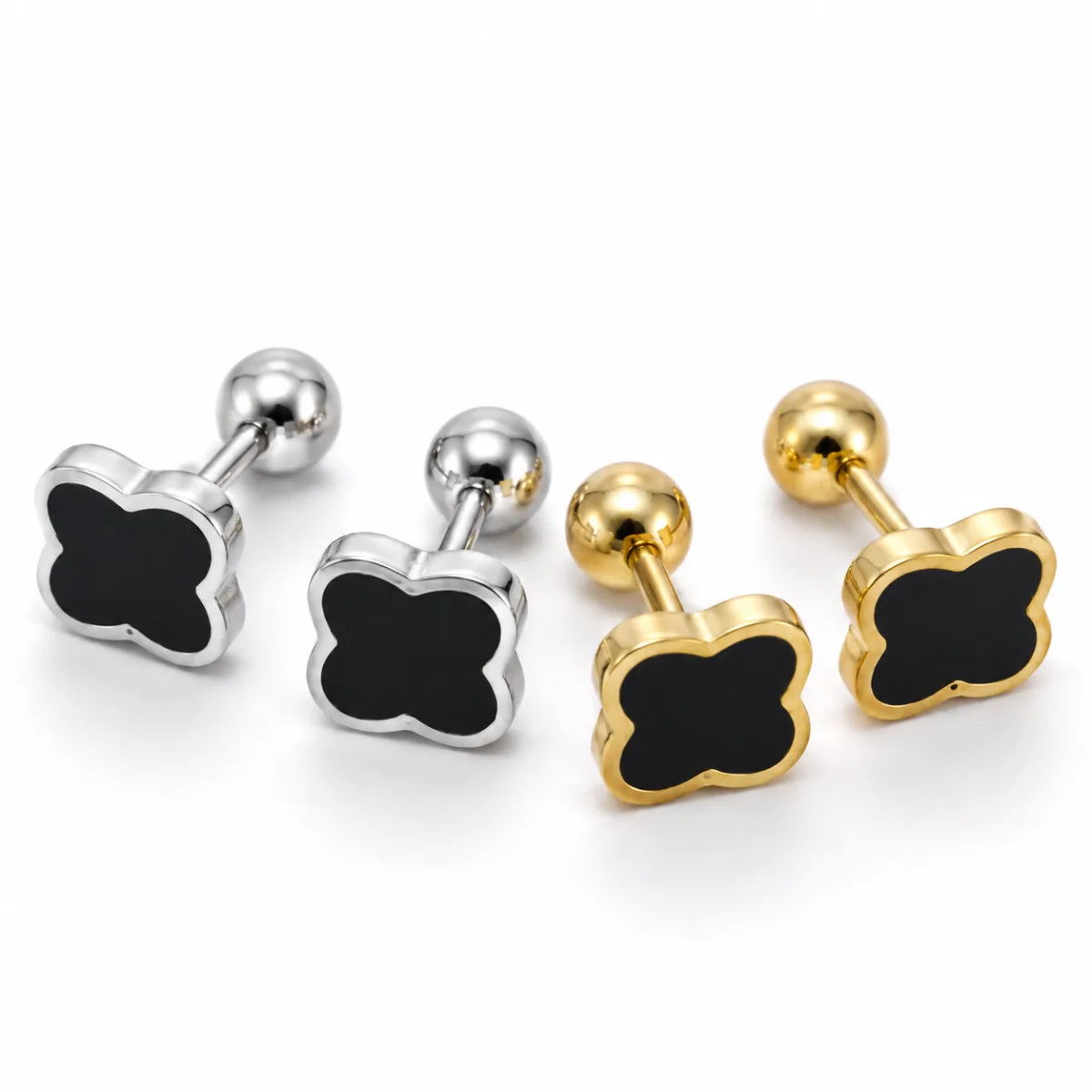 Black Clover Stud Earrings Silver and Gold Premium Stainless Steel Collections