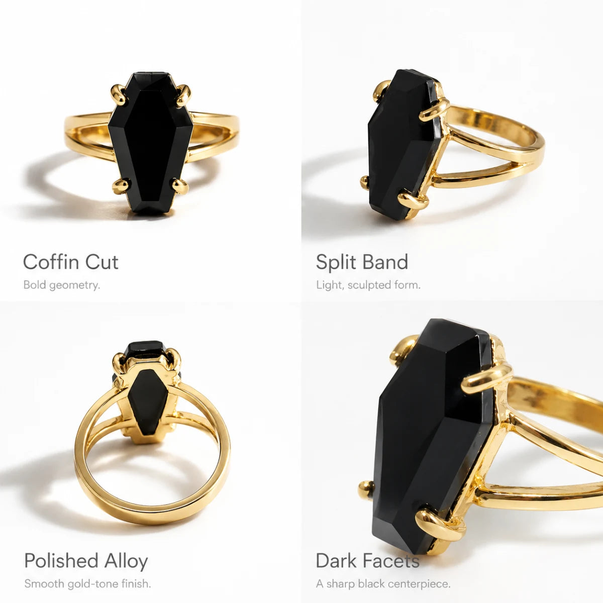 Black Coffin Ring Gold Details and Features Infographic
