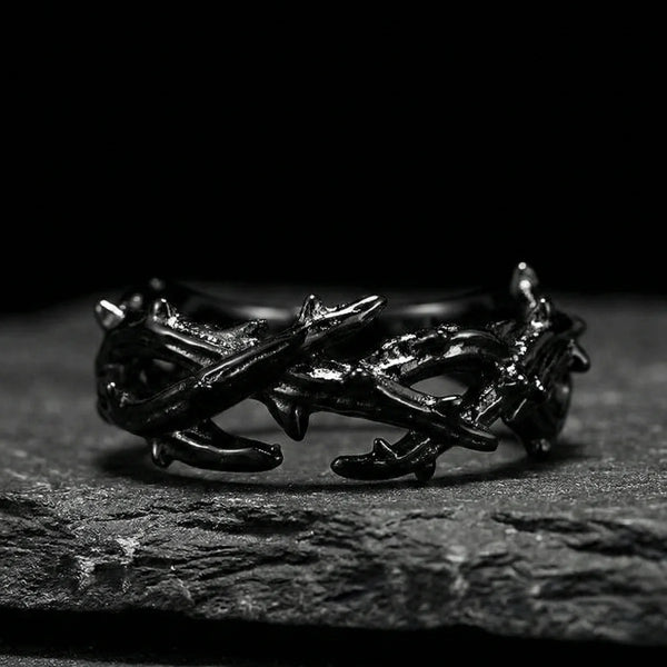 Black Crown of Thorns Ring | Black Jewelry