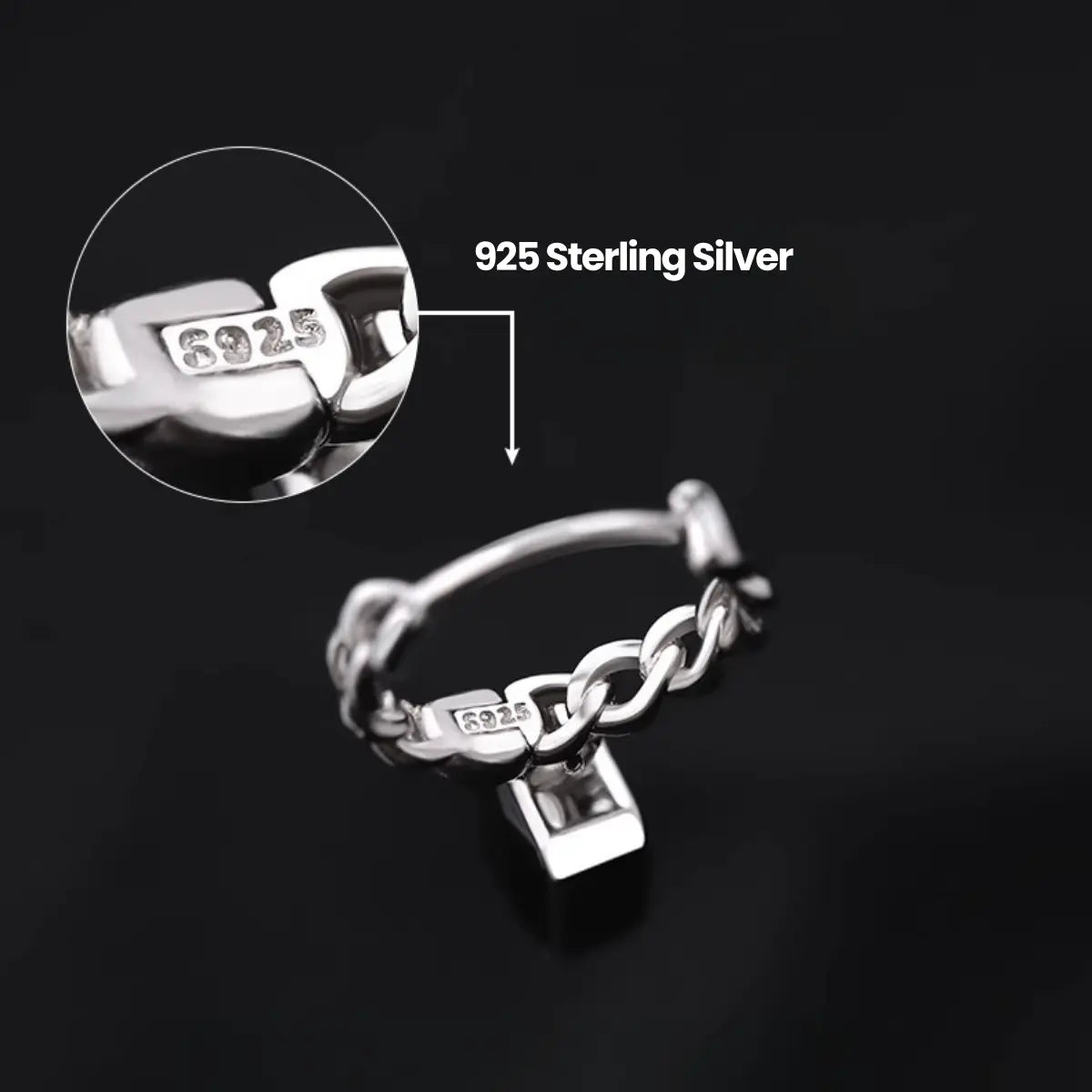 Black Diamond Chain Drop Earrings Close Up